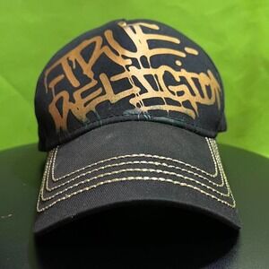 True Religion Graffiti Gold/Black‎ Strap Back Hat